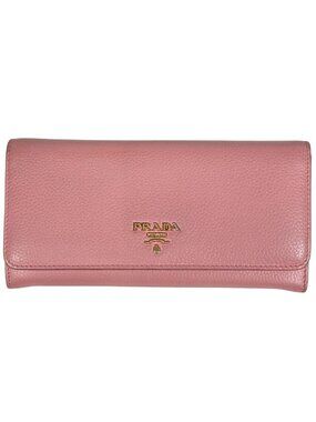 Prada Logo Bifold Wallet Leather Pink